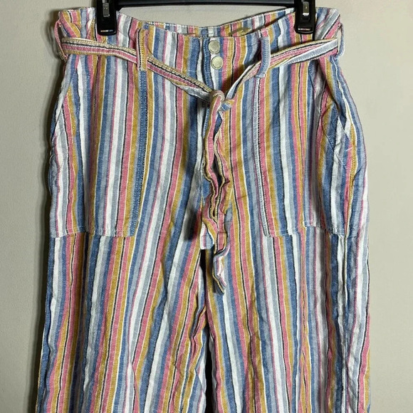7 For All Mankind Striped Linen Wide Leg Pants Women's Size 10 Multicolor Ankle - Picture 6 of 16